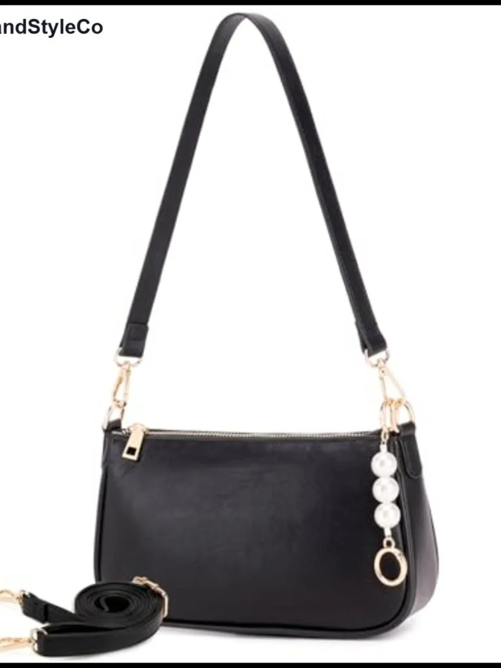Women's Vegan Leather Hobo Crossbody Purse with 3 Straps & Pearl Chain